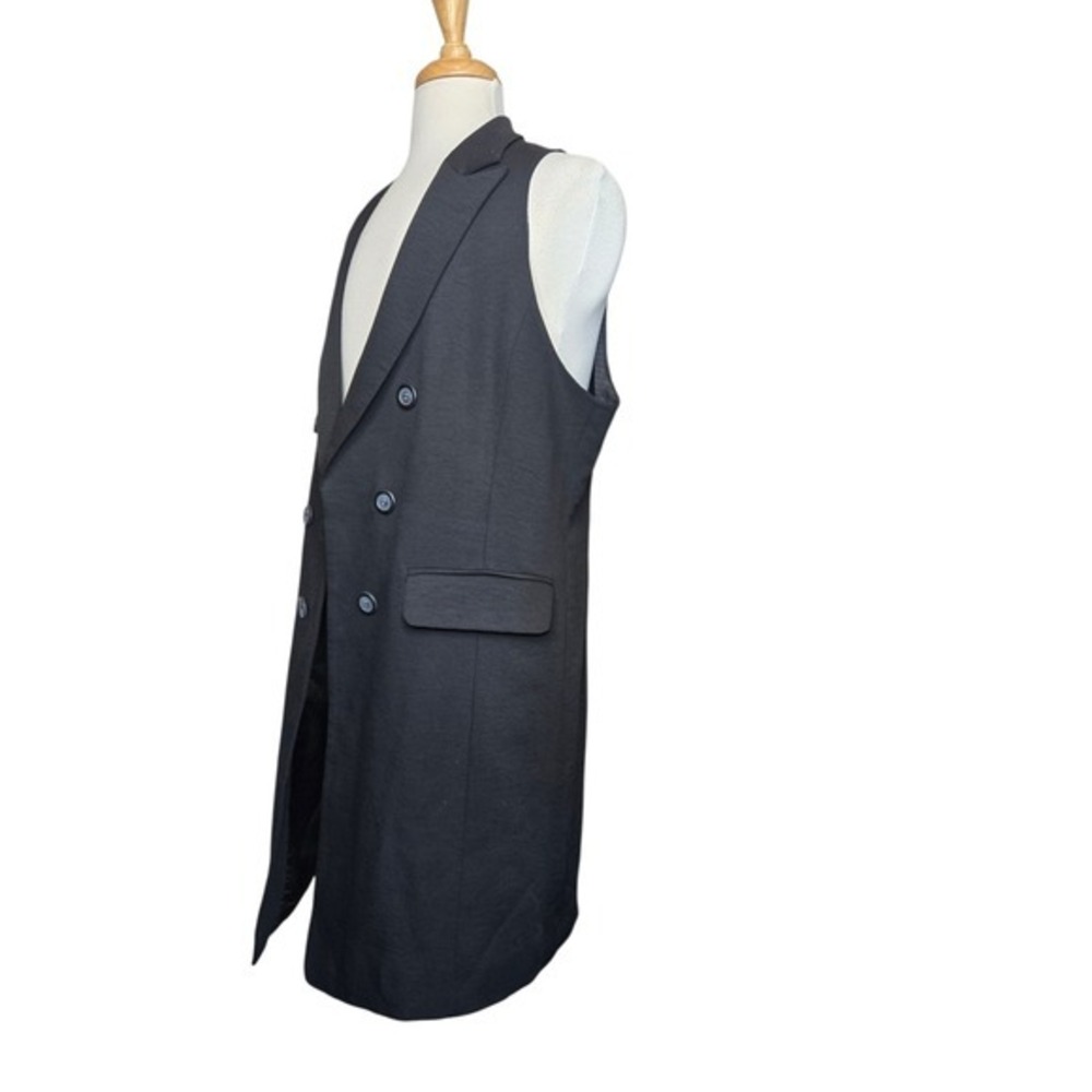 Black Longline Sleeveless Blazer Vest Double Breasted 16 Minimalist Workwear - Picture 3 of 7